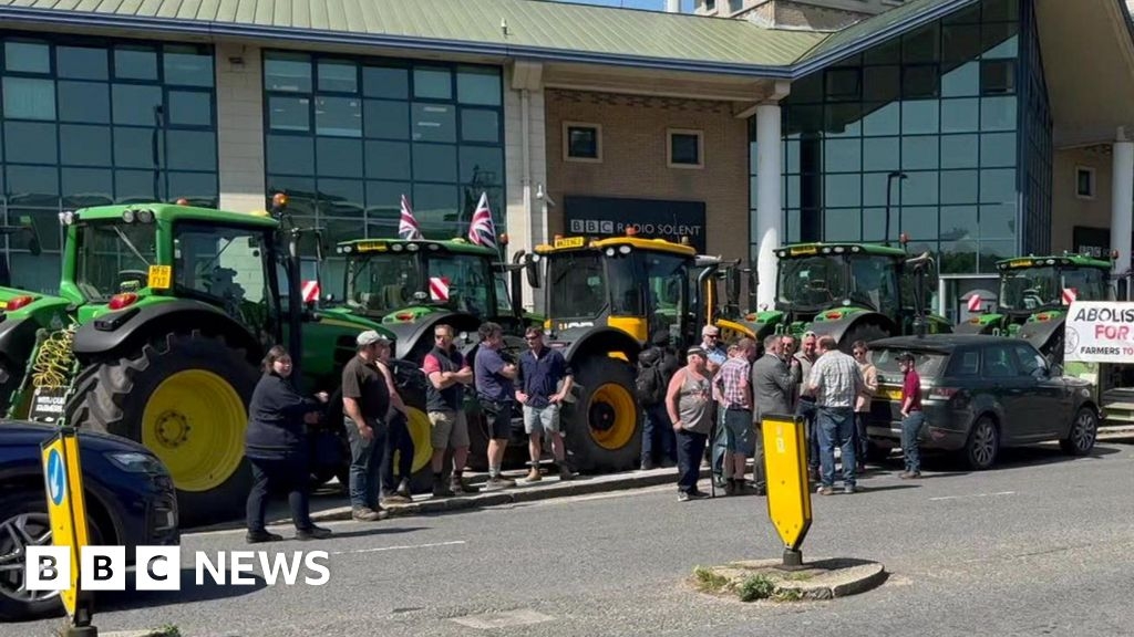 Farmers hold tax protest outside BBC building in Southampton