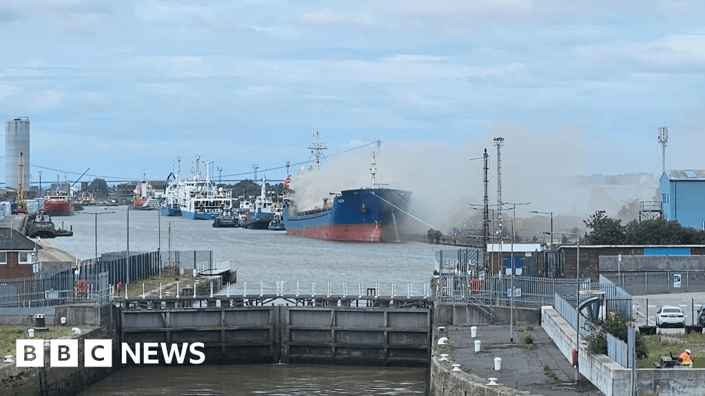 Humberside firefighters tackling ship fire in Hull's Albert Dock