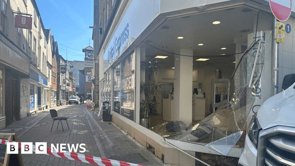 Shopfront damaged by van crash in Norwich city centre