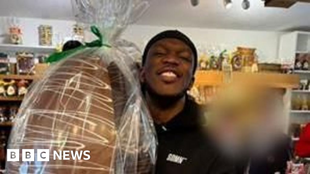 Youtuber KSI buys giant chocolate egg during Guernsey visit