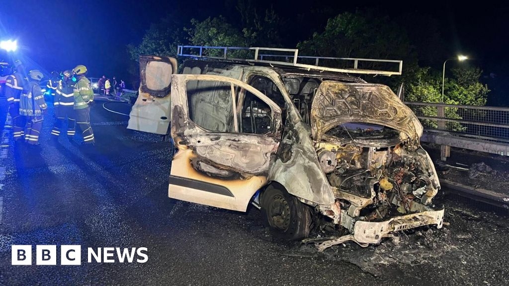 Van fire on Ducklington slip road extinguished