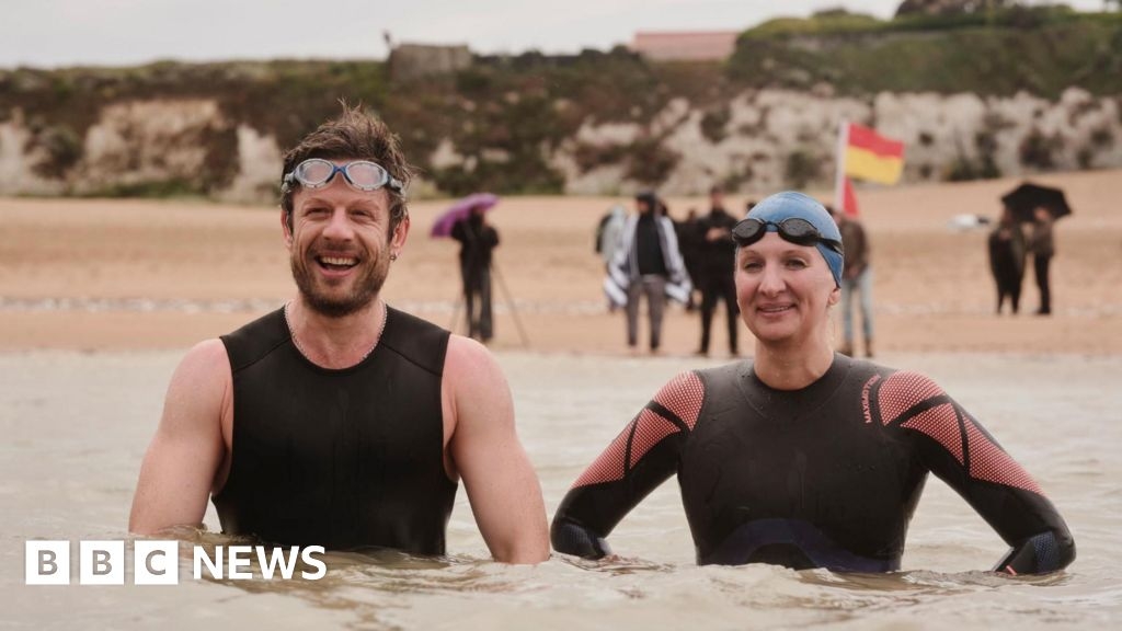 James Norton and Rebecca Adlington finish Joss Bay endurance swim