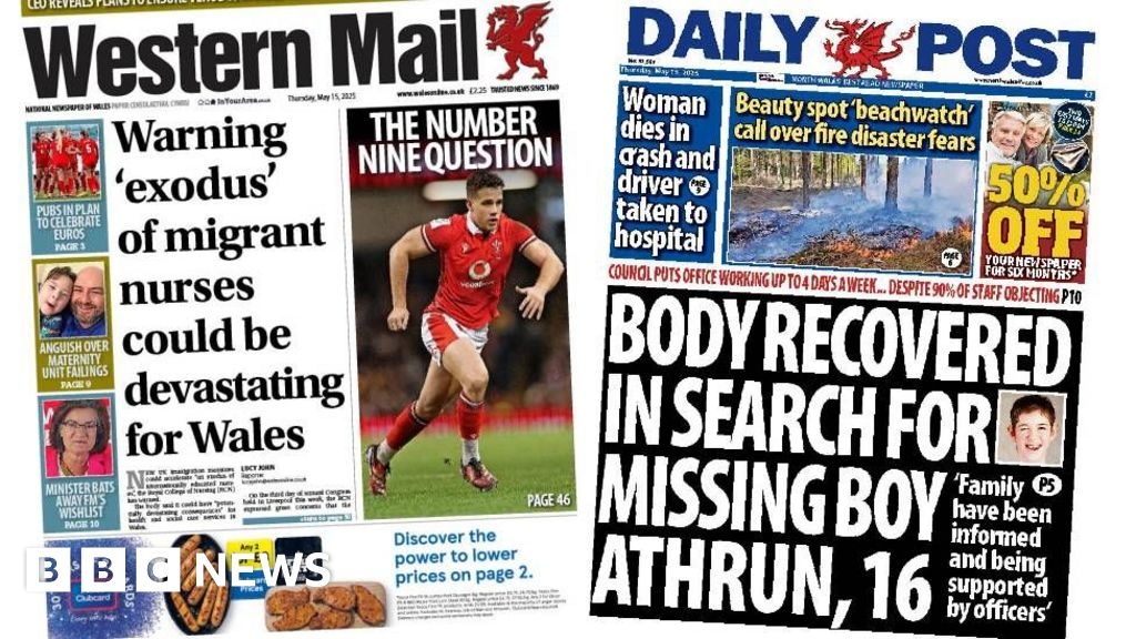 Wales' papers: Body recovered in search for boy and warning over migrant 'exodus'