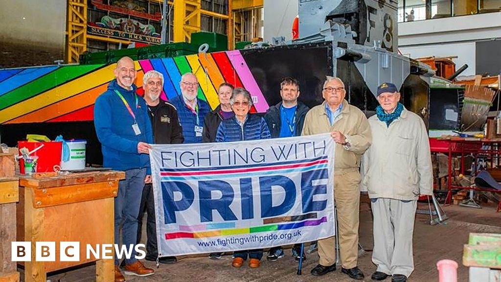 Royal Navy vessel wrapped in Pride colours for gay personnel