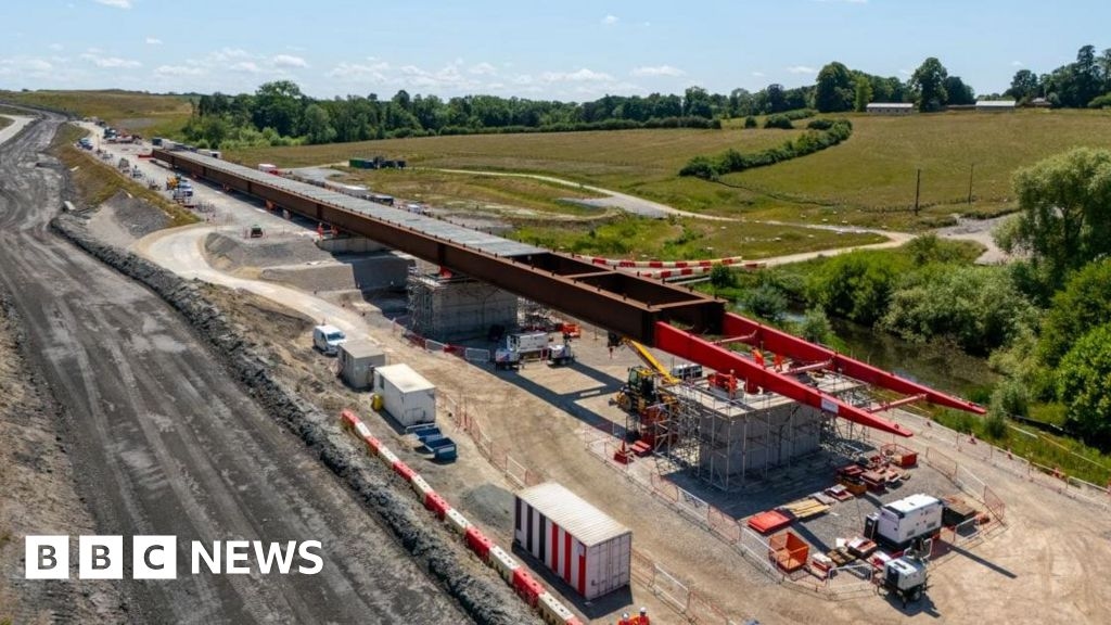 HS2 viaduct weighing 1,300 tonnes slides into place in Northants