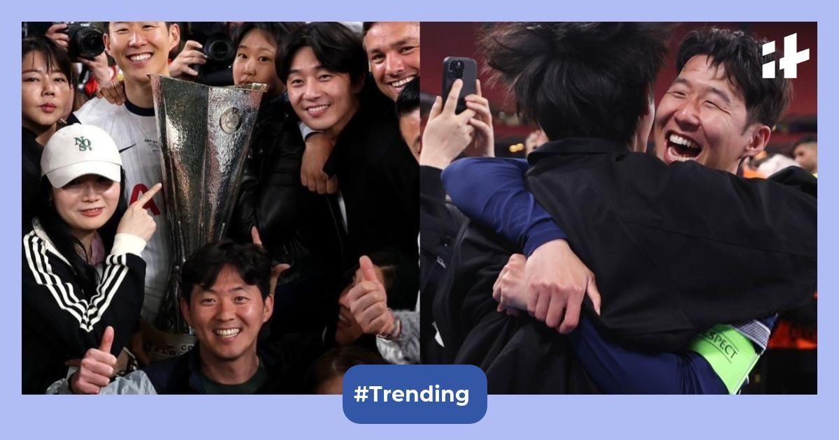 Bromance alert! K-drama star Park Seo-joon shares a tight hug with Tottenham captain Son Heung-min after Europa League final win