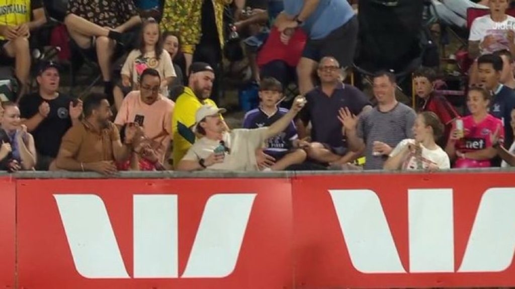 Australia vs South Africa, 1st T20I: Fan catches ball single-handedly, holding beer cans in the other hand