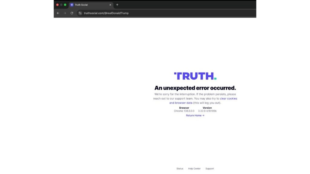 Donald Trump's Truth Social faces outage, displays unexpected error message to users