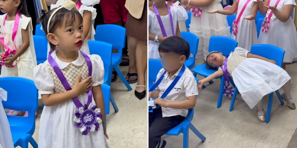 Jhong Hilario's daughter Sarina dozes off during moving-up ceremony