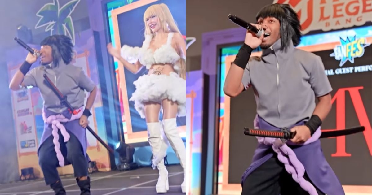 Myrtle Sarrosa helps D4vd cosplay Uchiha Sasuke from 'Naruto'