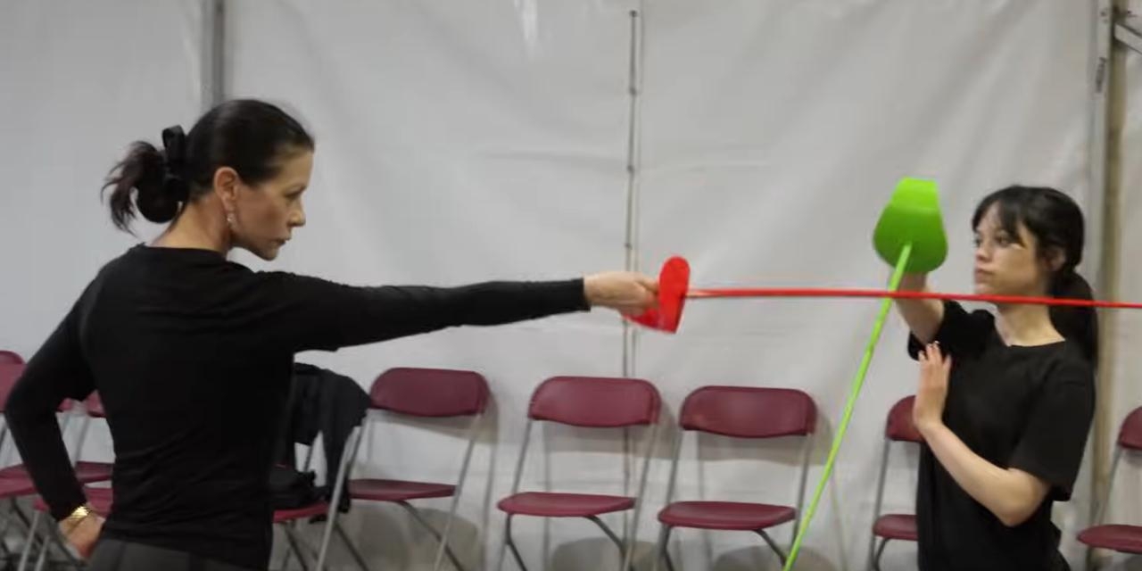 Jenna Ortega, Catherine Zeta-Jones practice fencing in 'Wednesday' Season 2 sneak peek