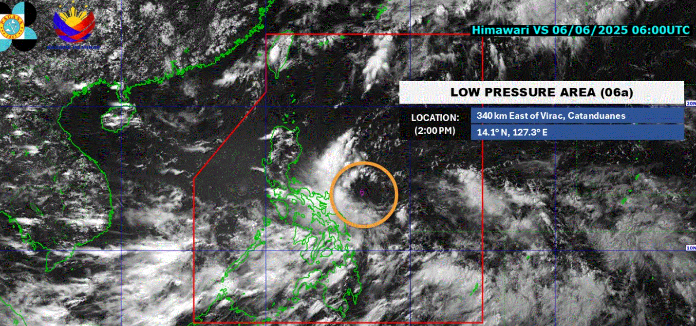 LPA east of Virac, Catanduanes has 'medium' chance of turning into cyclone