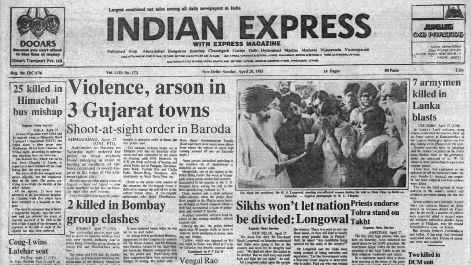 Opinion April 28, 1985, Forty Years Ago: Violence In Gujarat
