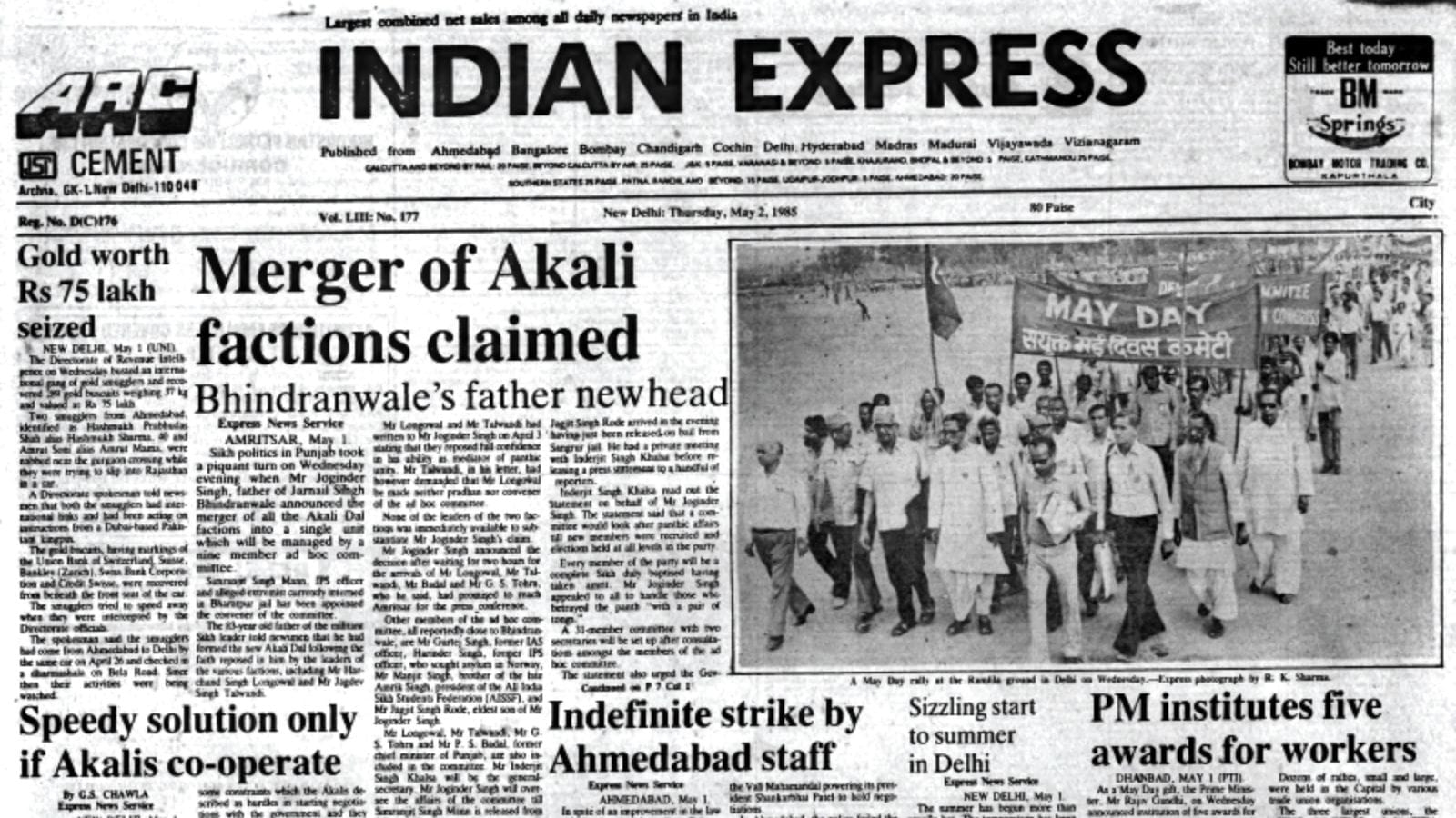 Opinion May 2, 1985, Forty Years Ago: Akali ‘Merger'