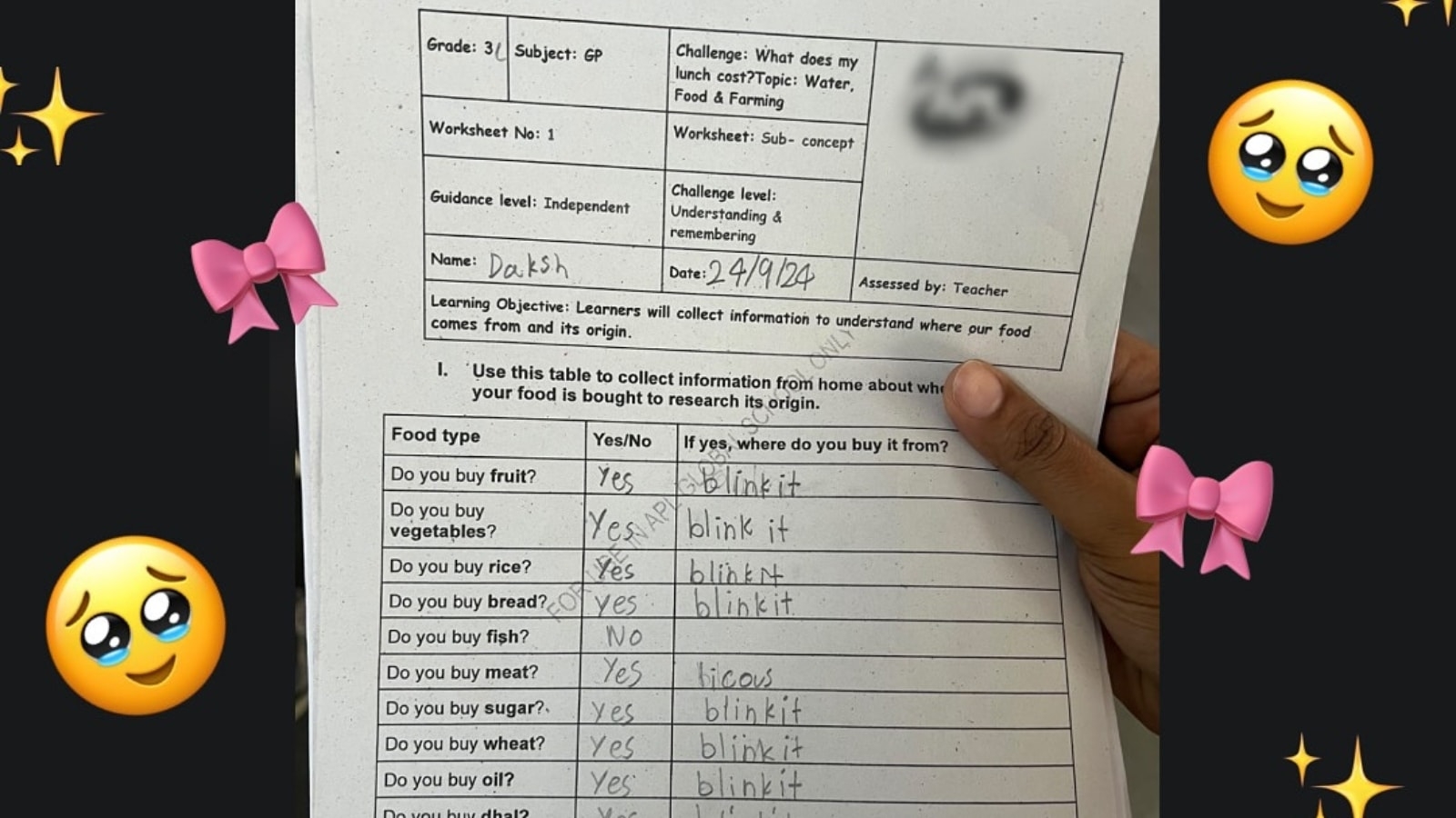 Mom shares son's hilarious homework; leaves Blinkit admin in tears: ‘Spoiling kids in a good way'