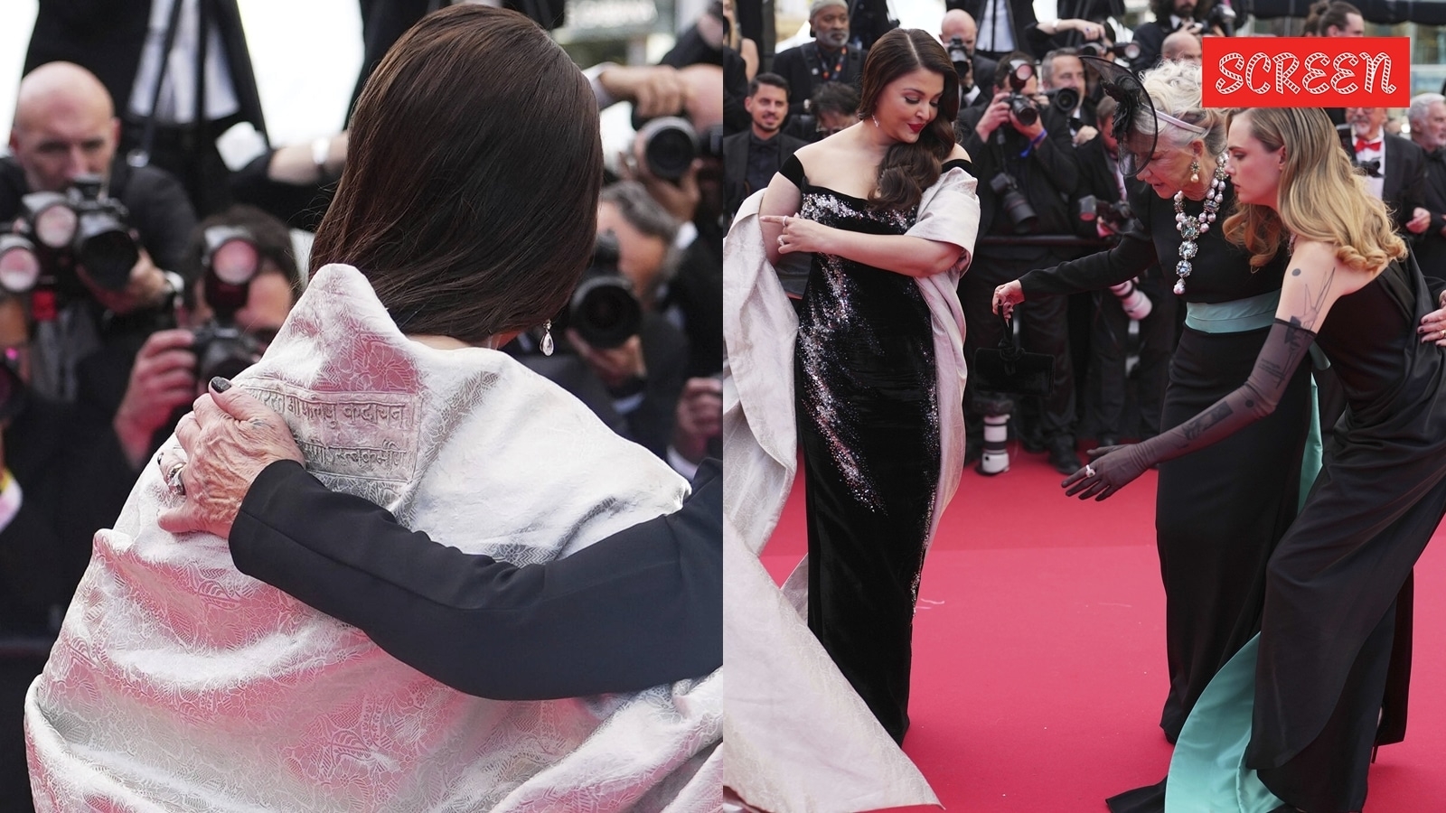 Aishwarya Rai Bachchan's outfit with Bhagavada Gita shloka gets stepped on by Helen Mirren at Cannes red carpet. See here