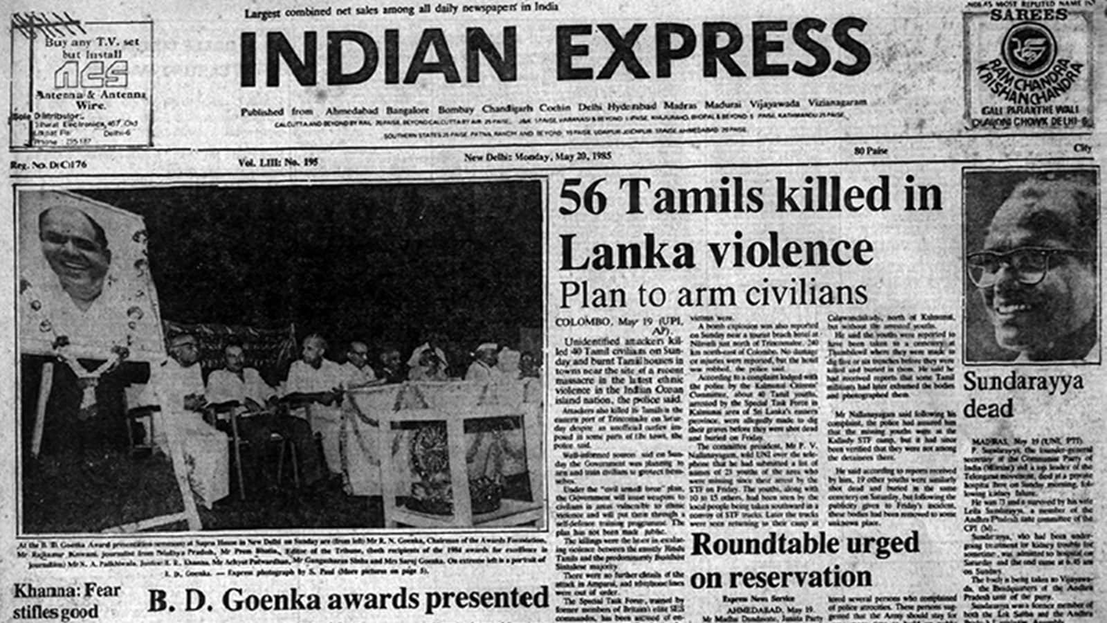 May 20, 1985, Forty Years Ago: 56 Tamils Killed