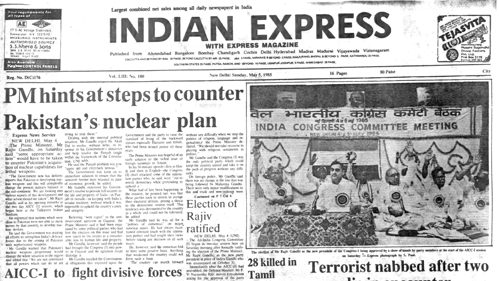 Opinion May 5, 1985, Forty Years Ago: Pak nuclear weapon