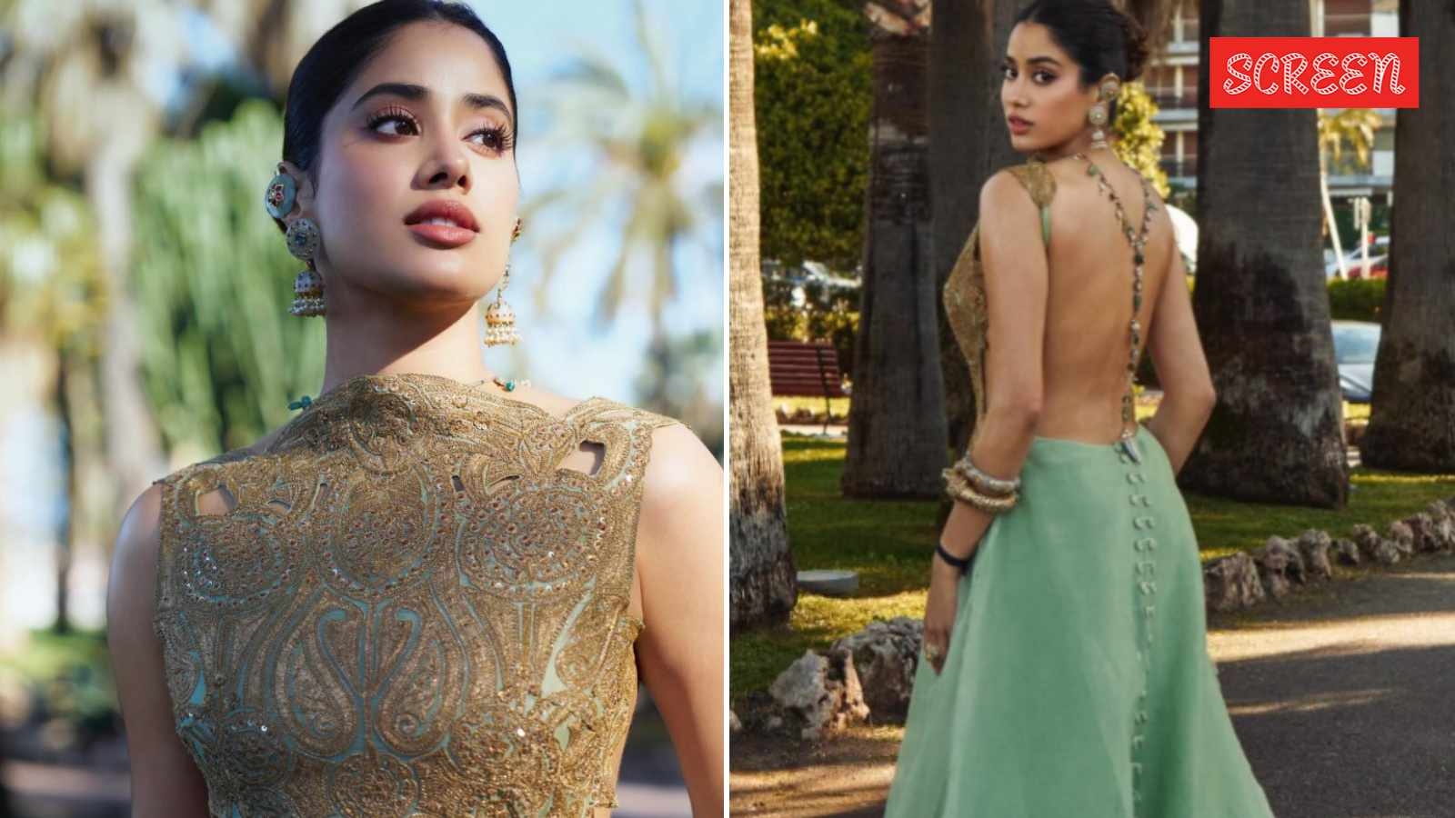 Janhvi Kapoor honours Indian heritage at Cannes in backless mint green gown adorned with traditional jewellery. See photos
