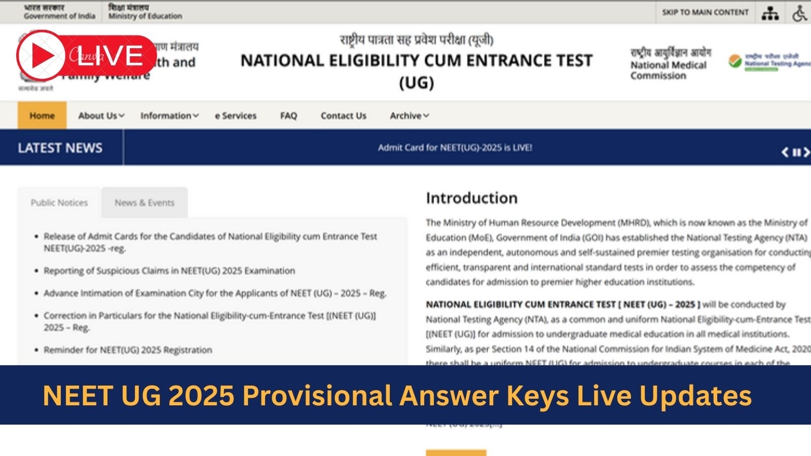 NEET Answer Key 2025 Live Updates: NTA likely to release UG provisional answer keys at neet.nta.nic.in soon