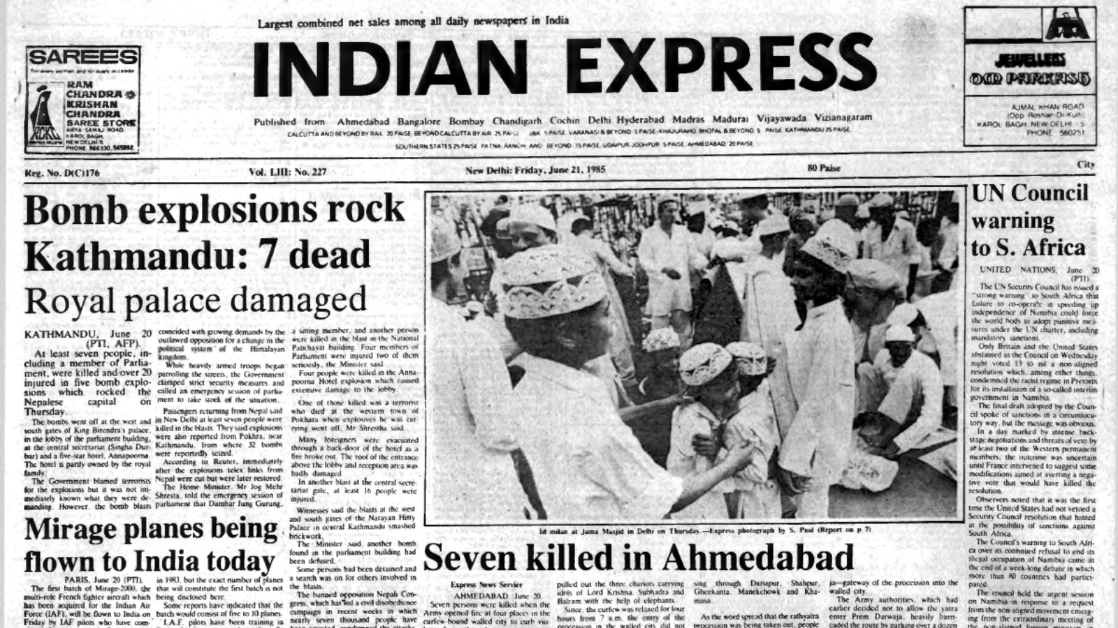 June 21, 1985, Forty Years Ago: Nepal Bomb Blast