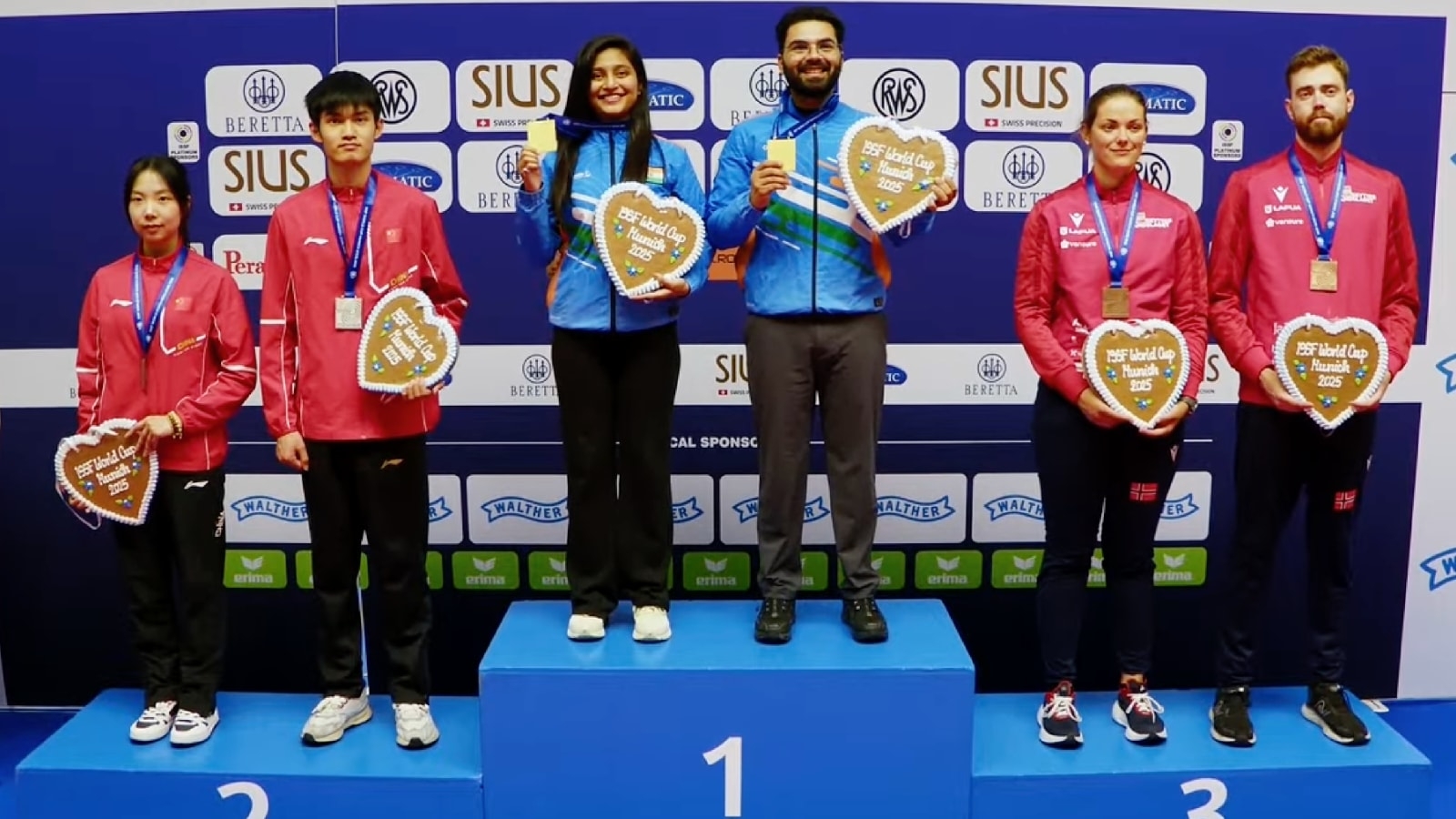 Gold winners: Arjun Babuta and Arya Borse beat Chinese to win 10m air rifle mixed team gold in World Cup
