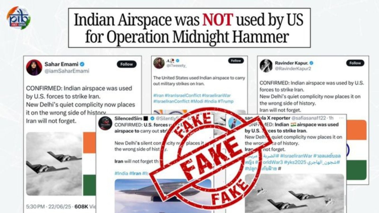 India debunks social media claims that US used its airspace to launch strikes against Iran