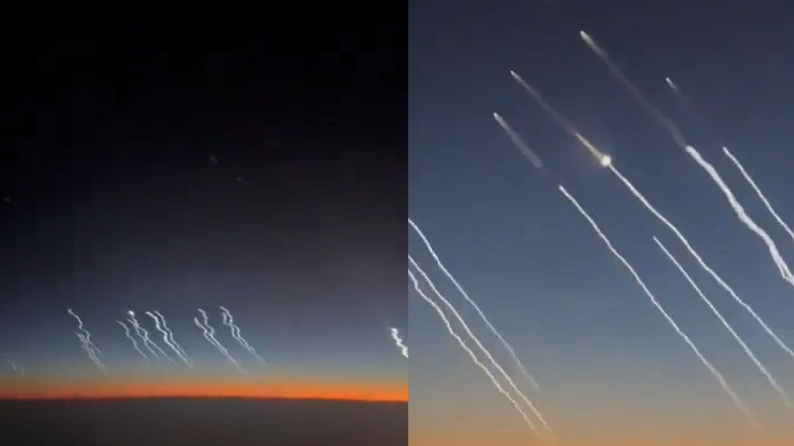 Watch: Emirates flight captures Iran launching dozens of missiles at Israel