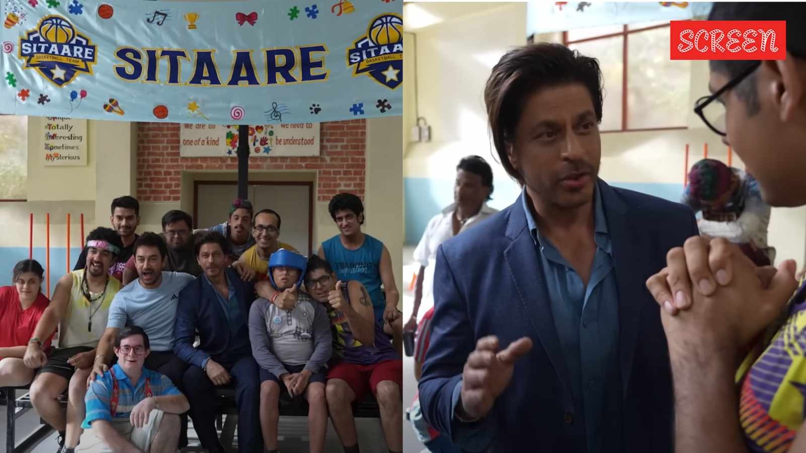 Shah Rukh Khan surprises Aamir Khan as he drops in on Sitaare Zameen Par set, teaches cast members is signature step. Watch