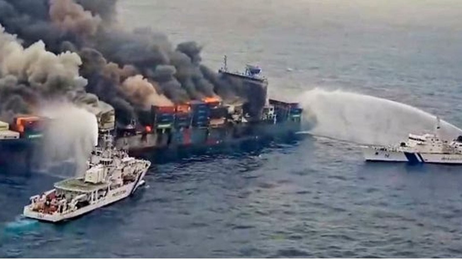 Firefighting efforts intensify aboard Singapore vessel after explosion off Kerala coast