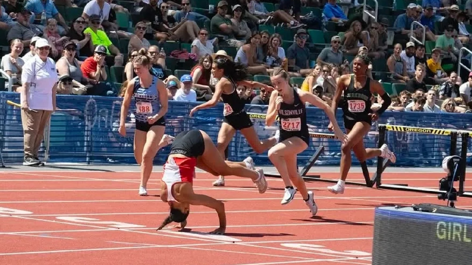 Hurdler goes viral with 50 million views completing last 10.5 metres with two forward somersaults for a win