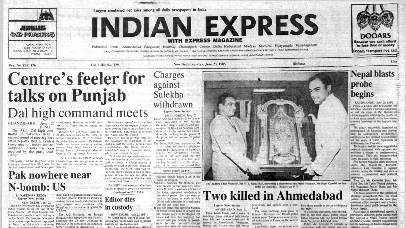 June 23, 1985, Forty Years Ago: Pakistan's N-Bomb