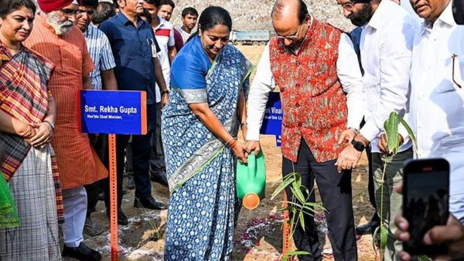 Delhi L-G V K Saxena, CM Rekha Gupta launch bamboo plantation drive at Okhla Landfill