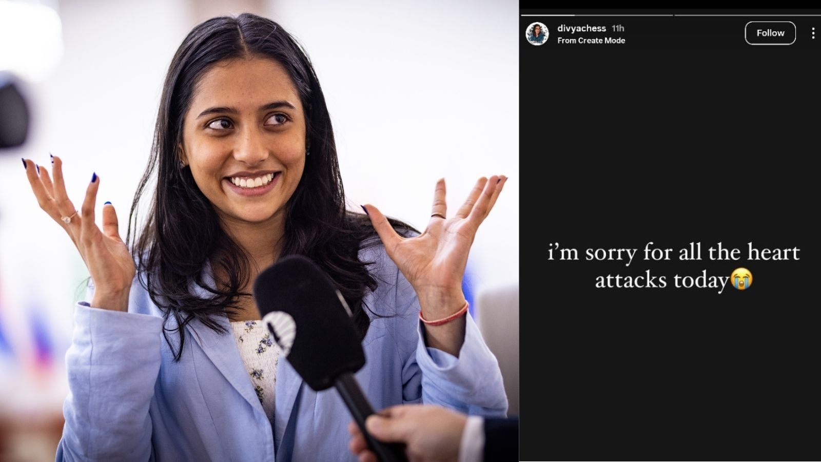 ‘I'm sorry for all the heart attacks today': Divya Deshmukh after trumping Tan Zhongyi in FIDE World Cup semis