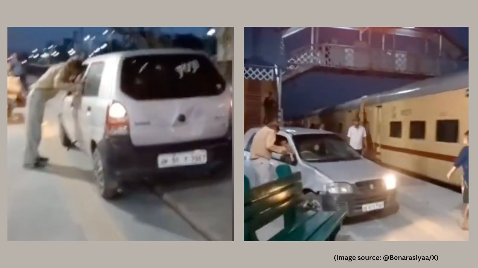 Drunk Army man drives car onto railway platform to help relatives board train in UP, watch video