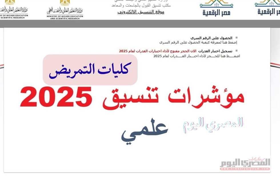 تنسيق الثانوية العامة 2025.. مؤشرات كليات التمريض 2024 بالنسبة المئوية والدرجات (بعد إعلان المرحلة الأولى)
