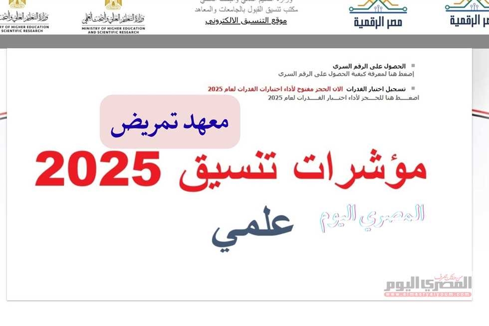تنسيق الثانوية العامة 2025.. مؤشرات معاهد التمريض 2024 المرحلة الأولي بالنسبة المئوية