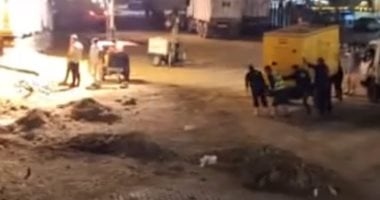 شاهد بالصور.. أعمال إصلاحات هبوط أرضى بمحور الأوتوستراد
