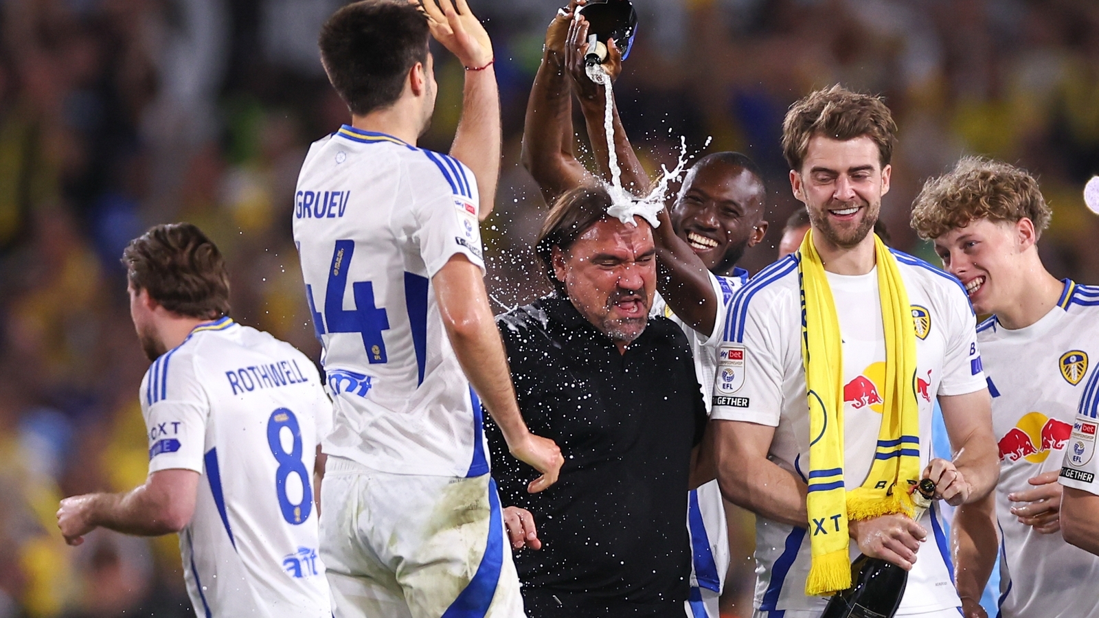 Leeds United thrash Bristol City to move top of Championship amid promotion party