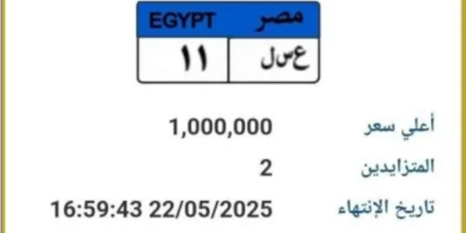 طرح لوحة سيارة مميزة رقمها "ع سـ ل 11" بالمزاد وسعرها وصل مليون جنيه