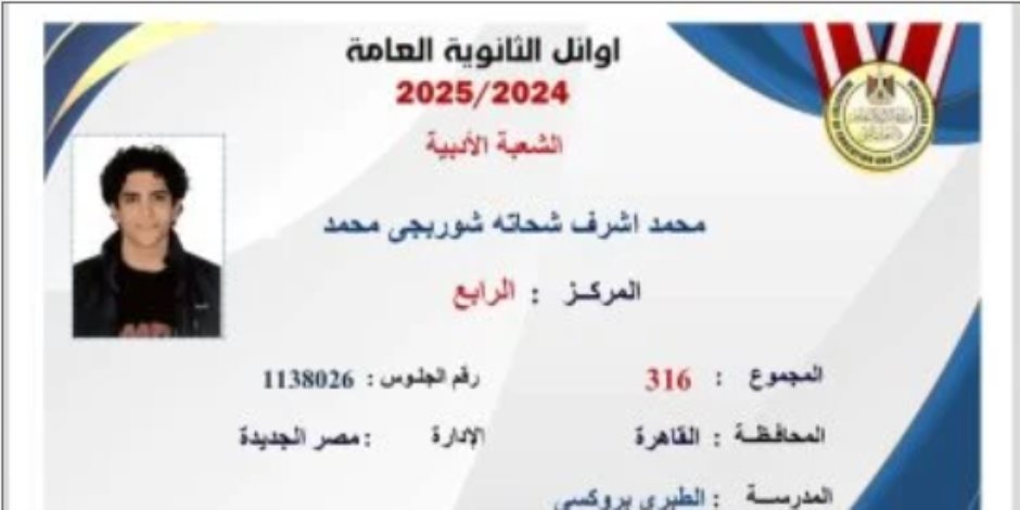 الرابع على الثانوية العامة أدبى: فخور بتفوقى والحمد لله فرحت أسرتى
