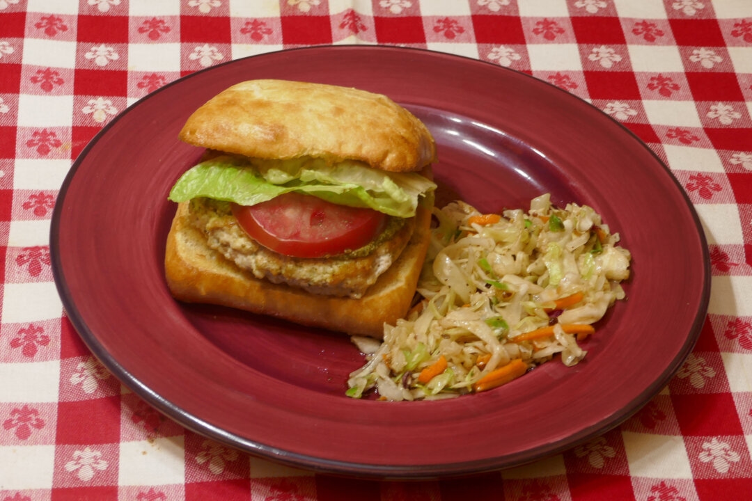 Pesto Chicken Burger on Ciabatta Bread With Quick Coleslaw