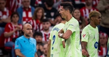 ليفاندوفسكي يسجل ثنائية تقدم برشلونة على أتلتيك بيلباو في الشوط الأول "فيديو"