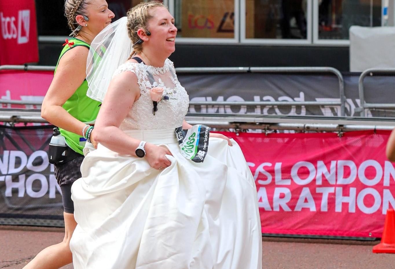 She finished a marathon in her wedding gown to honor her late husband