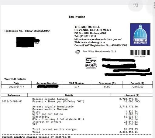 Doctor bewildered by eThekwini Municipality's R2. 8 million utility bill