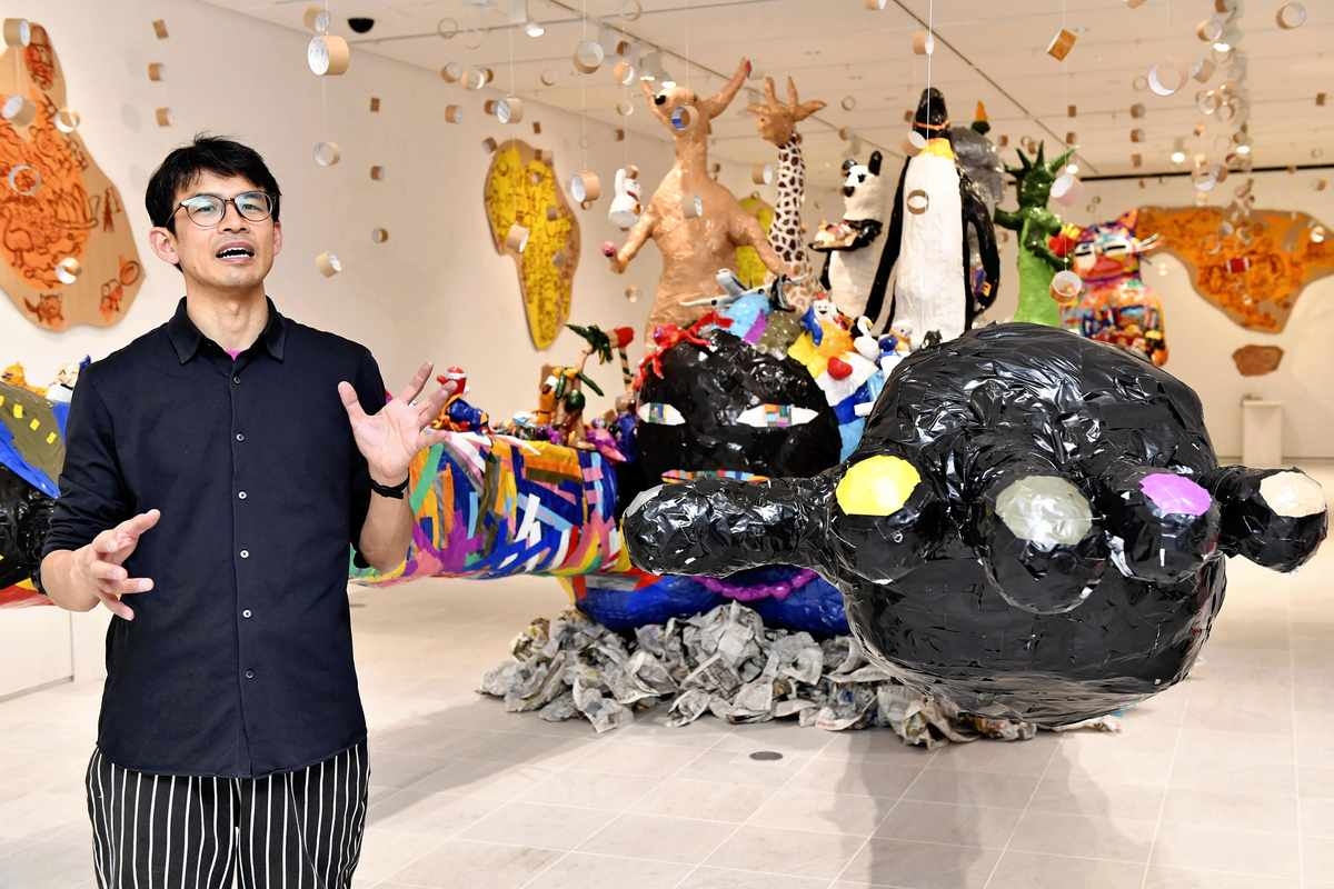Artist Kotaro Sekiguchi Uses Newspapers, Adhesive Tape, to Create 3D Art; Materials, Techniques Inspired by Model Made in Elementary School