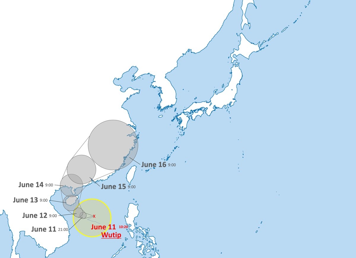Typhoon Wutip Forms in South China Sea; First Typhoon of Year