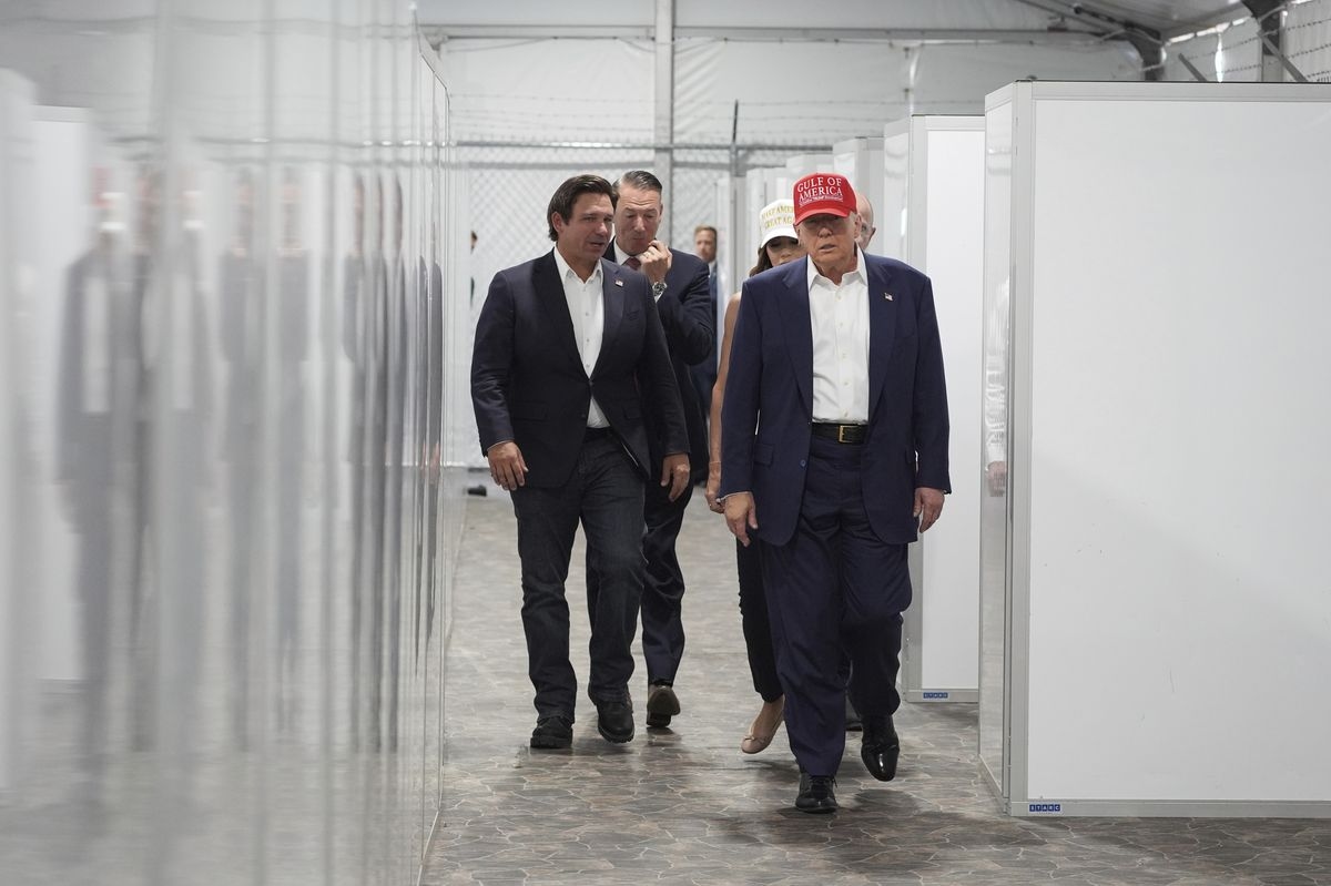 Photos of Trump Touring an Immigration Detention Center Dubbed ‘Alligator Alcatraz'