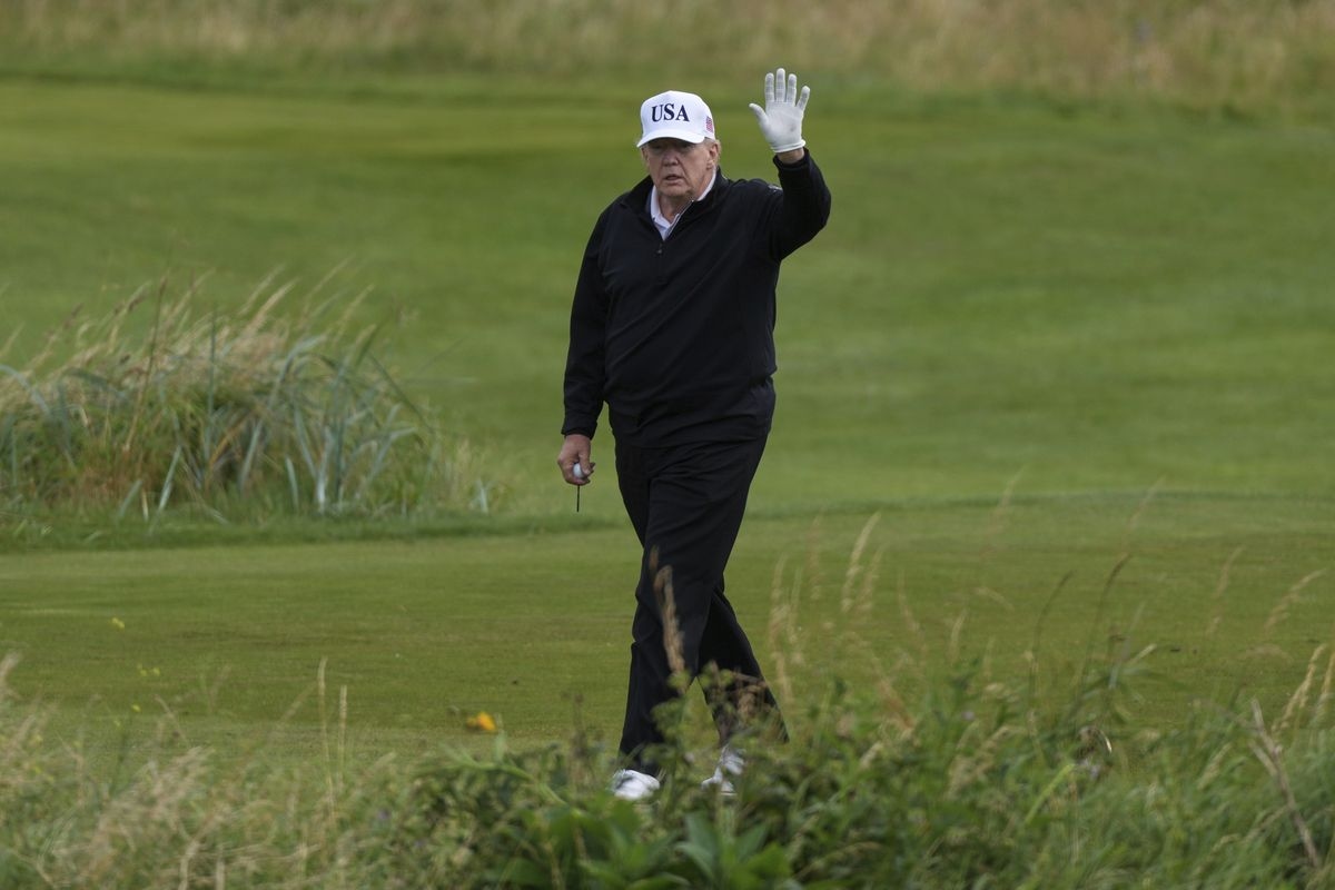 Trump Plays Golf in Scotland While Protesters Take to the Streets and Decry His Visit