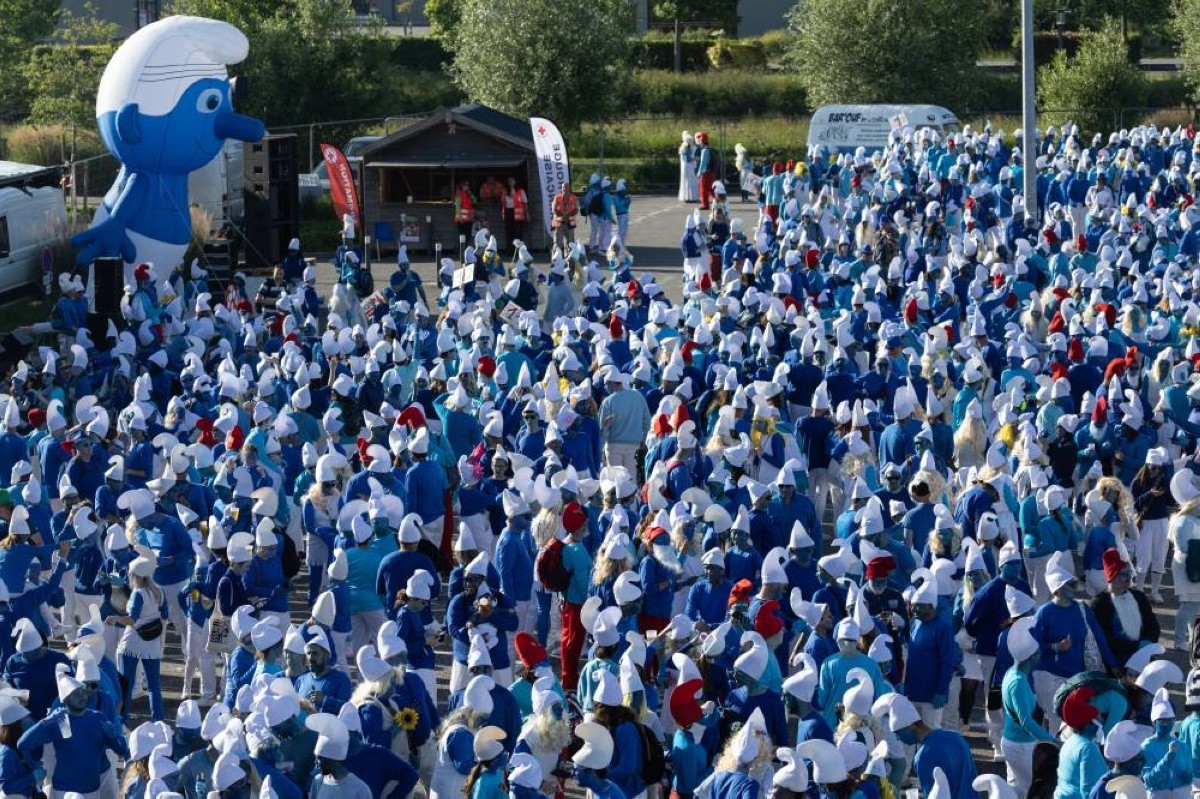 French town breaks smurf number world record